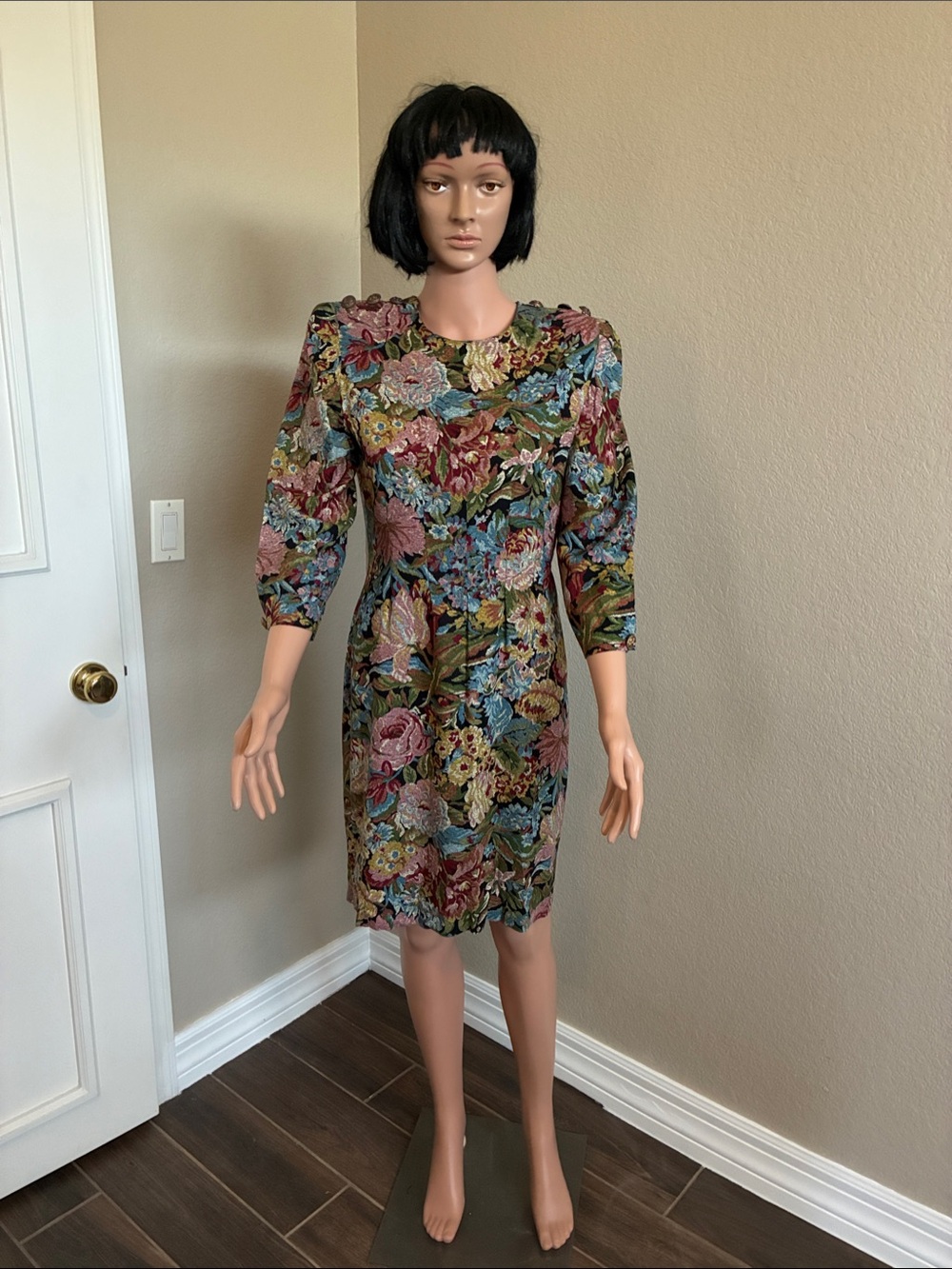 Positive Attitude Vintage Floral Dress in Green, Blue, Pink